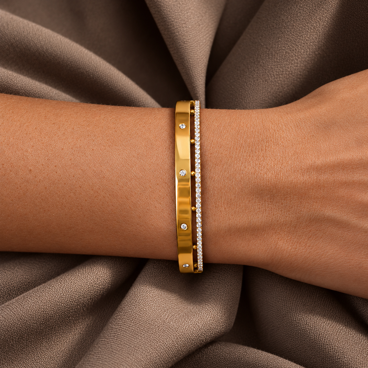 Wide Diamond Band Bangle – Rich & Bold bracelet, solid 18K gold, view 5 of 7