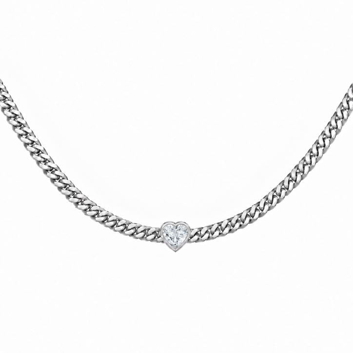Cuban Heart Choker in 18K gold, heart-cut diamond set into the Cuban link chain, view 3 of 6