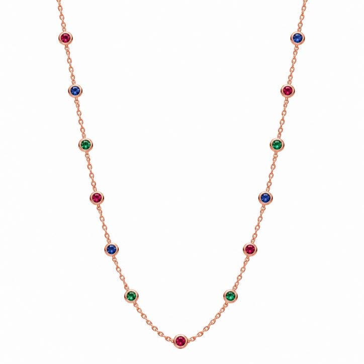 Precious stone station long necklace in 18K gold – Sahara Stones, alternate view