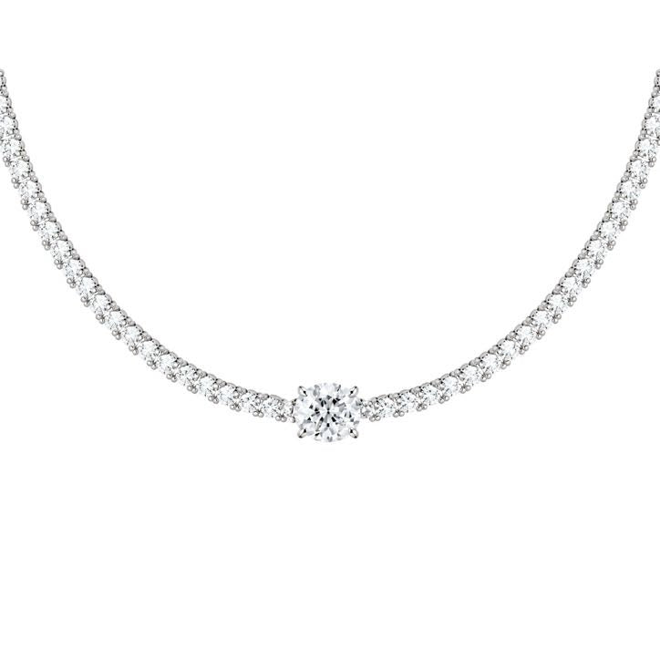 Oval-cut diamond tennis necklace in 18K white gold