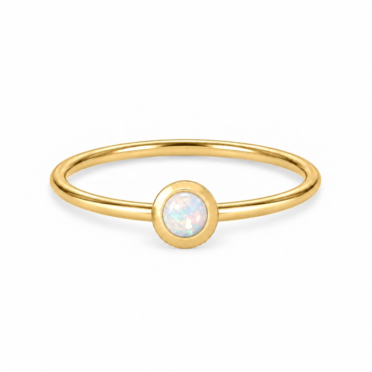 Opal October birthstone solitaire ring in 18K yellow gold – Aquae Jewels