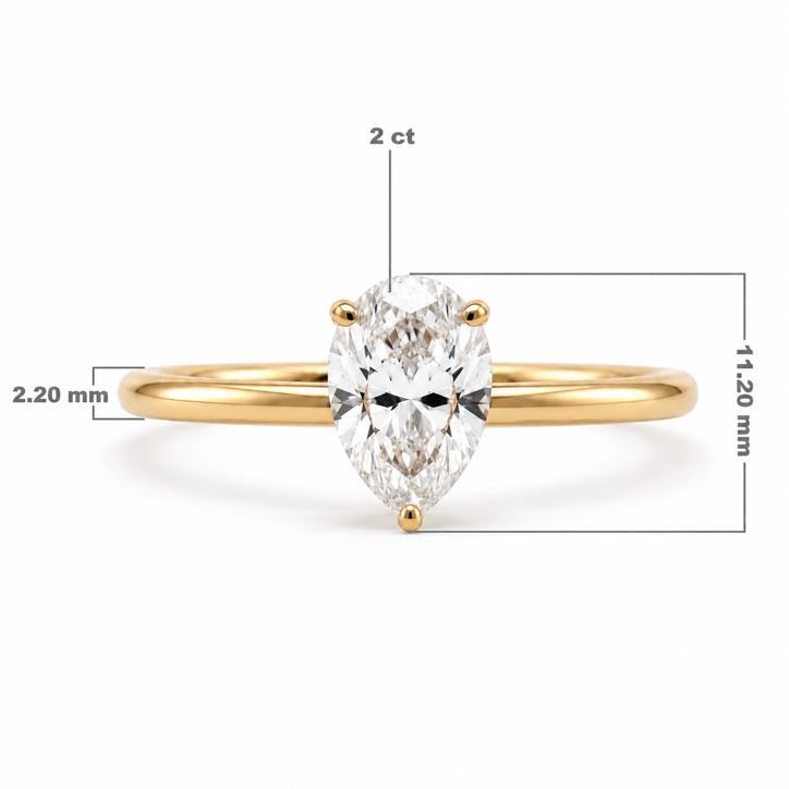 Pear Solitaire Ring, lab-grown diamond in solid 18K gold, view 4 of 5