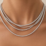 Diamond tennis necklace in 18K gold – Essential, alternate view