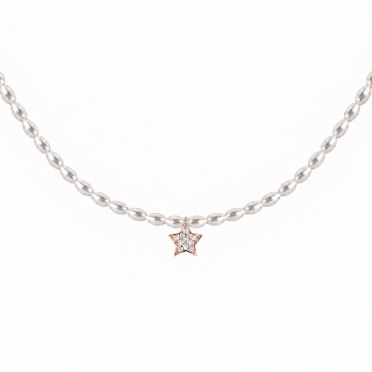 Diamond Star Pearl Choker – Little Star, pavé diamond star on a rice-pearl strand