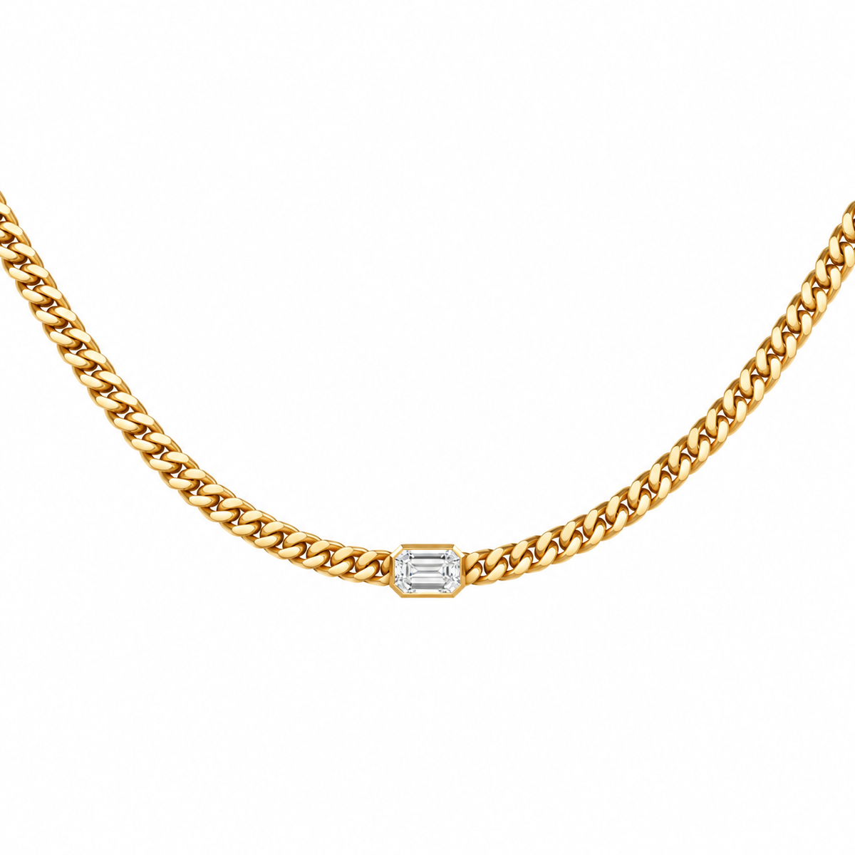 Cuban Chain Choker – Emerald-Cut Solitaire in solid 18K gold