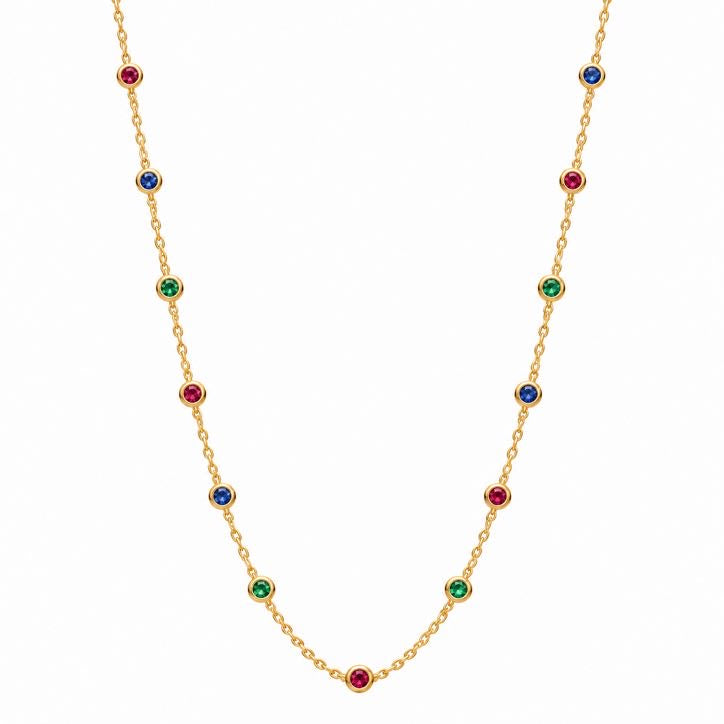 Precious stone station long necklace in 18K gold – Sahara Stones