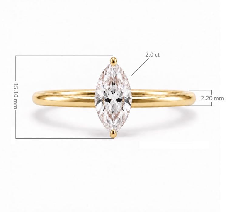 Marquise Solitaire Ring, lab-grown diamond in solid 18K gold, view 4 of 5