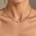 Cuban Heart Choker in 18K gold, heart-cut diamond set into the Cuban link chain, view 5 of 6