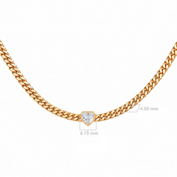 Cuban Heart Choker in 18K gold, heart-cut diamond set into the Cuban link chain, view 6 of 6