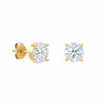 Pure Solitaire Stud Round Earrings, brilliant-cut diamond in solid 18K yellow gold, by Aquae Jewels