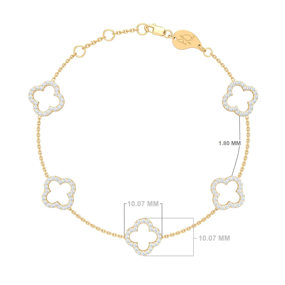 5 Diamond Clovers Bracelet, solid 18K gold, view 3 of 6