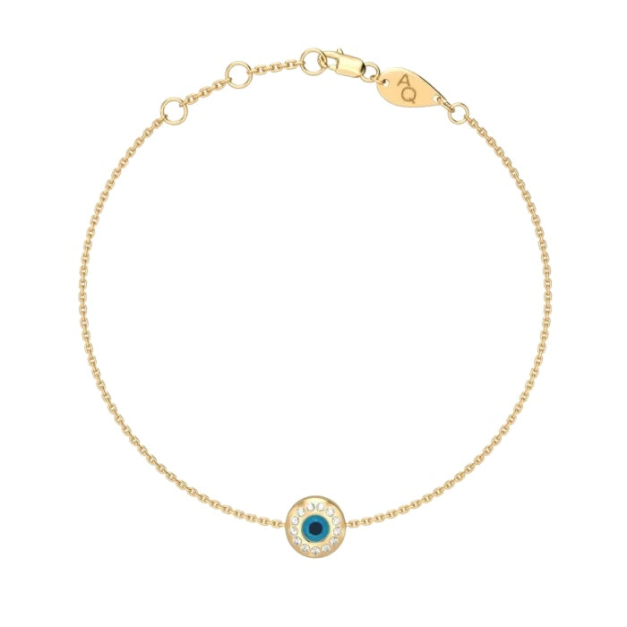 Pavé Diamond Eye Charm Bracelet, solid 18K gold, by Aquae Jewels