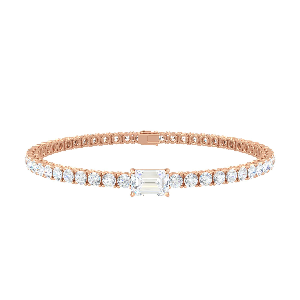 Emerald-Cut Diamond Tennis Bracelet – Scarlett, solid 18K rose gold, by Aquae Jewels