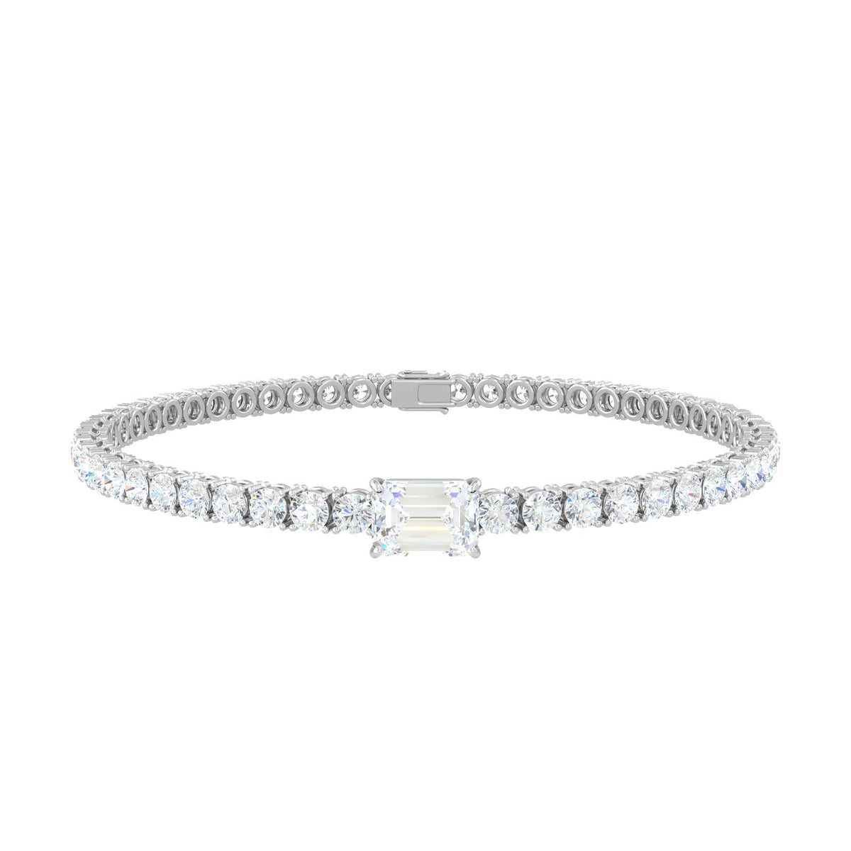 Emerald-Cut Diamond Tennis Bracelet – Scarlett, solid 18K white gold, by Aquae Jewels