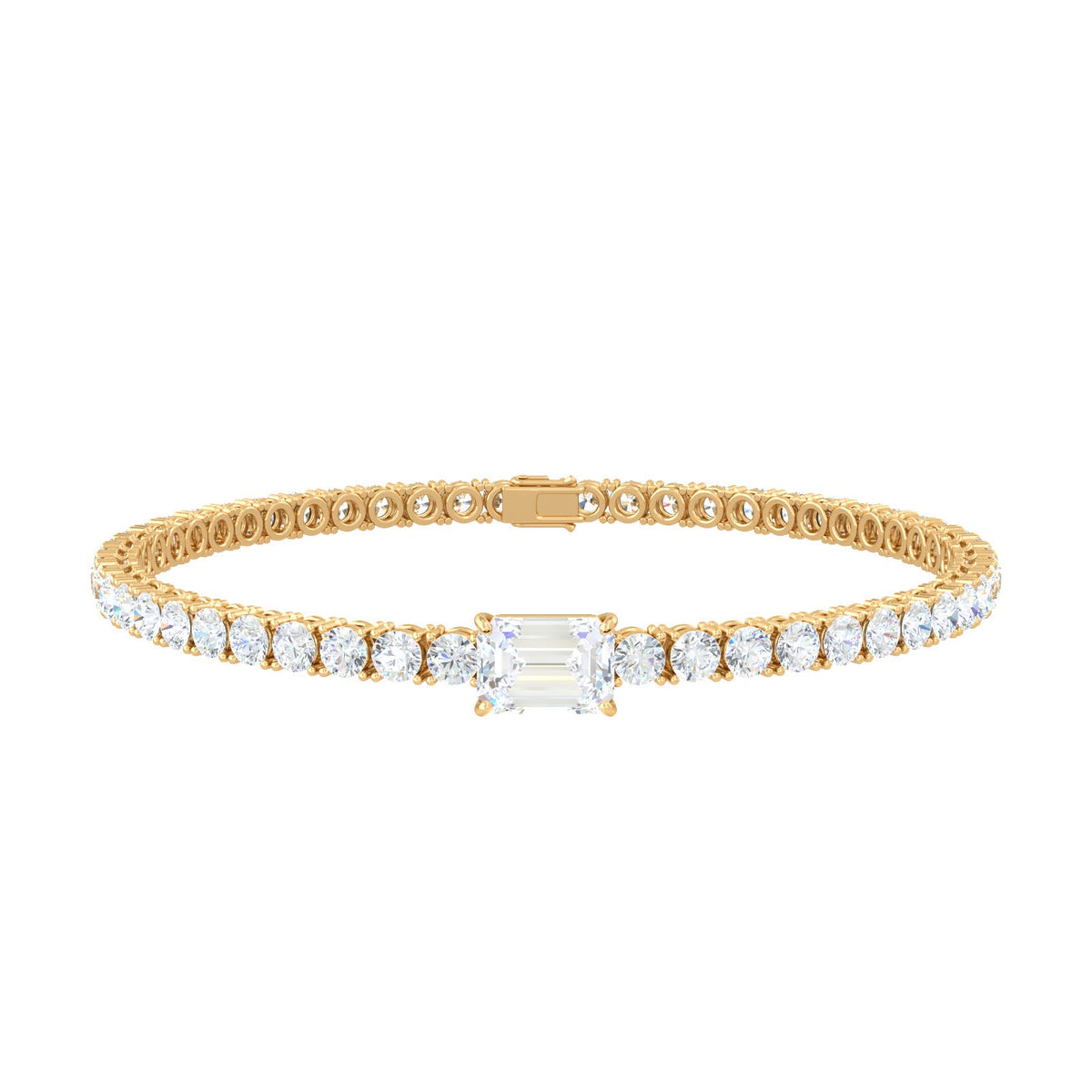 Emerald-Cut Diamond Tennis Bracelet – Scarlett, solid 18K yellow gold, by Aquae Jewels