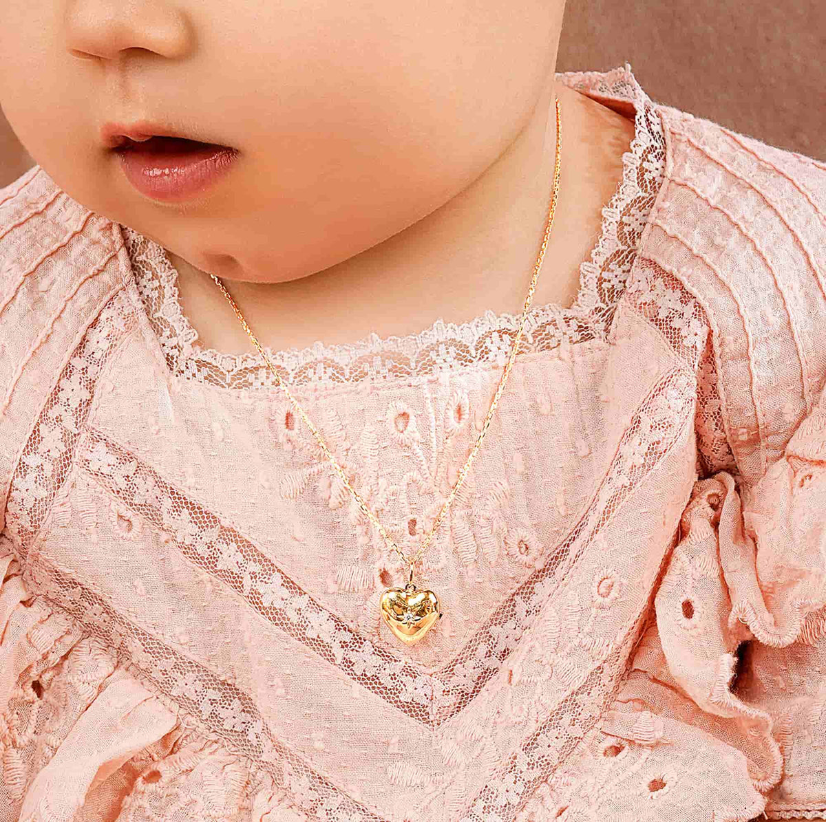 BABY NECKLACE LOCKET HEART DIAMOND STAR, 18K GOLD
