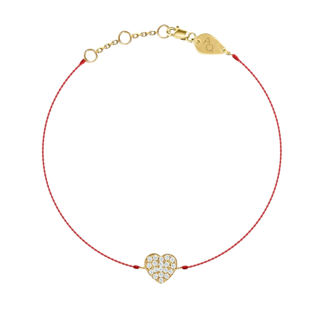 Diamond Heart Baby Bracelet on Thread, solid 18K gold, by Aquae Jewels