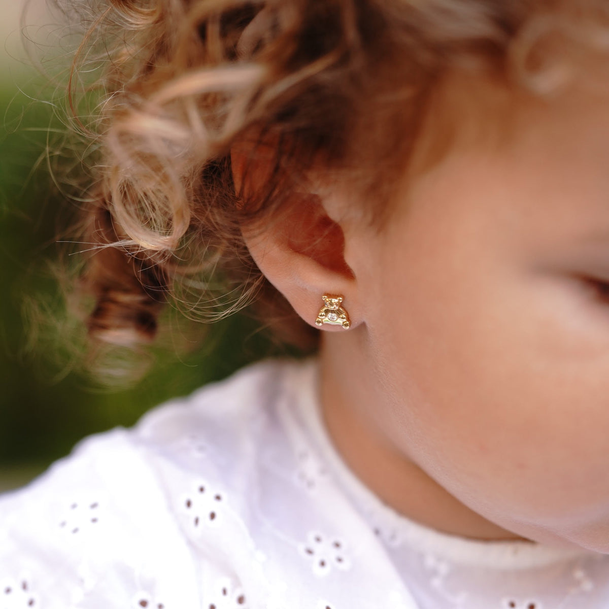 Baby Earrings Teddy Bear 18K Gold And Diamonds