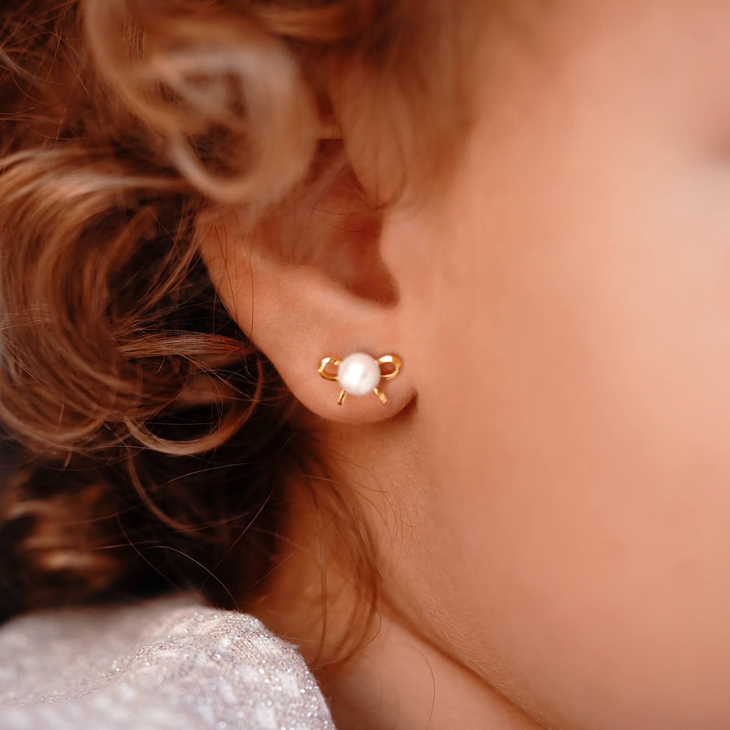Bow with Pearl Stud Earrings
