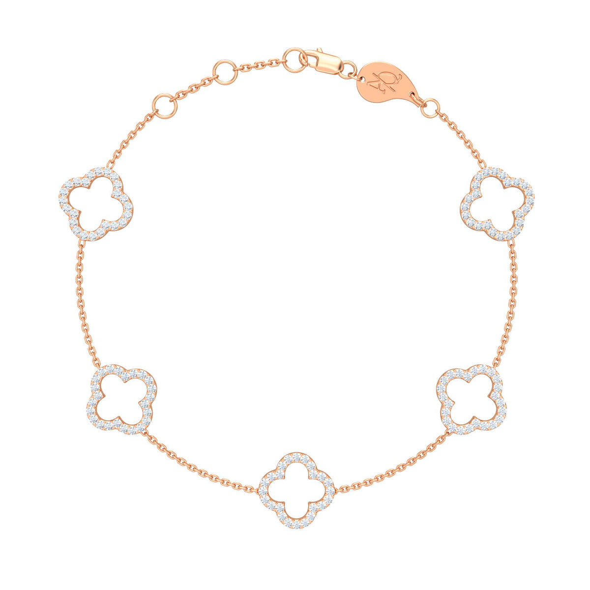 5 Diamond Clovers Bracelet, solid 18K gold, view 4 of 6