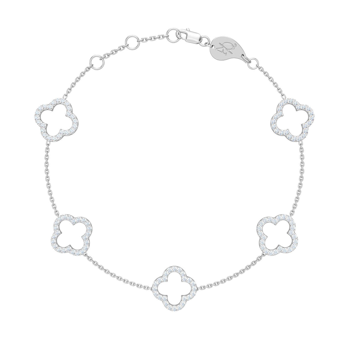 5 Diamond Clovers Bracelet, solid 18K gold, view 5 of 6