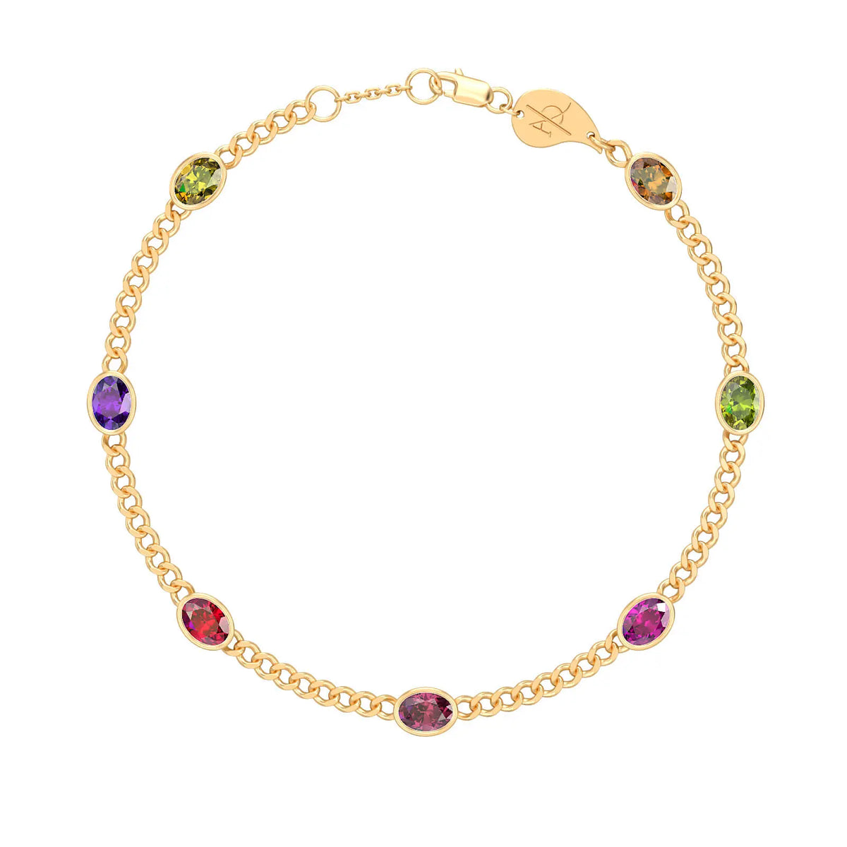 Rainbow Stones Chain Bracelet, solid 18K gold, by Aquae Jewels