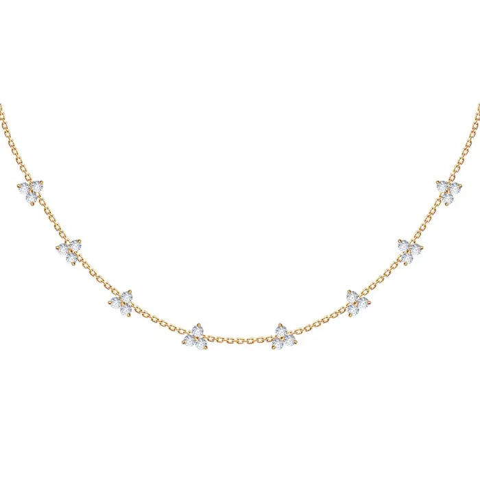 Eight-flower diamond station necklace in 18K gold – Britney Constellation by Aquae Jewels
