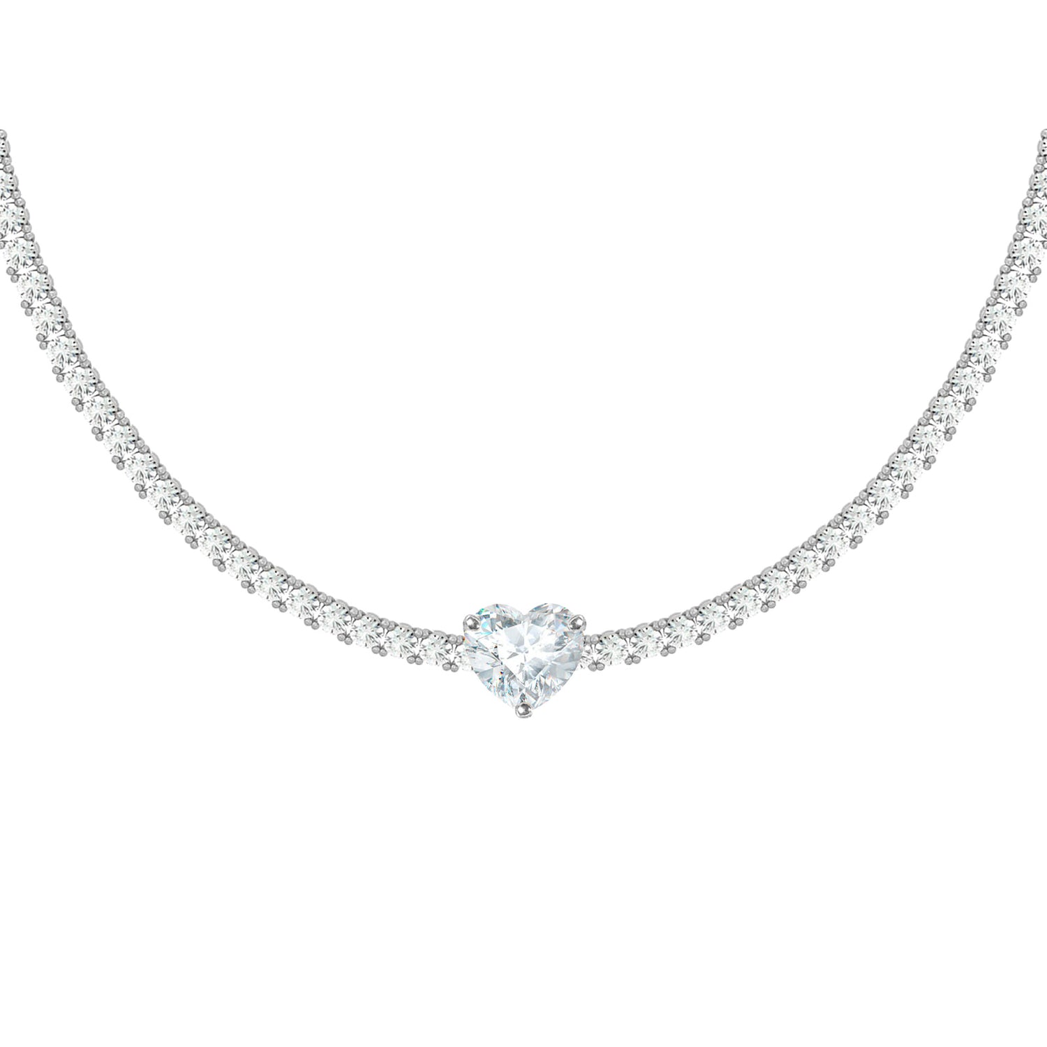 Heart-cut diamond tennis necklace in 18K white gold