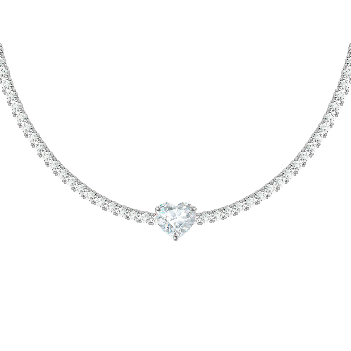 Heart-cut diamond tennis necklace in 18K white gold