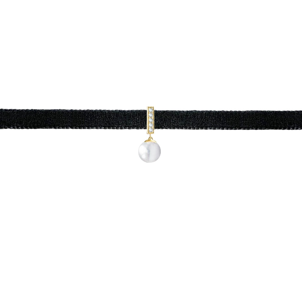 Pearl Diamond Choker with Constellation Hanging Pearls in 18K Gold