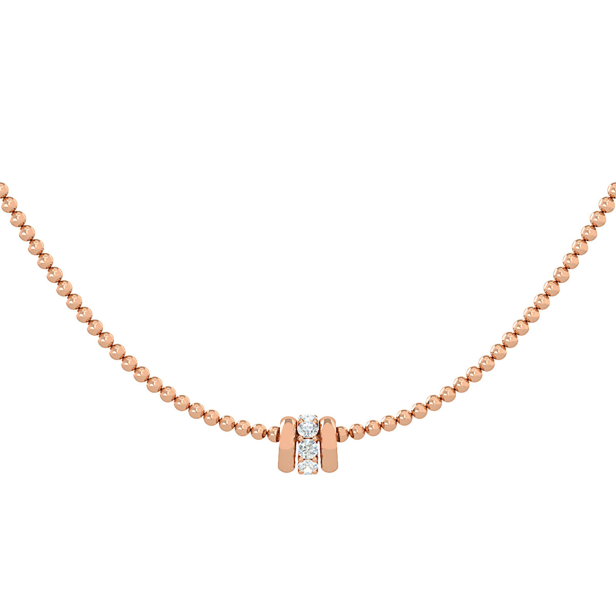 Gold Bead Necklace with Diamond Duo – Luminara, in solid 18K rose gold