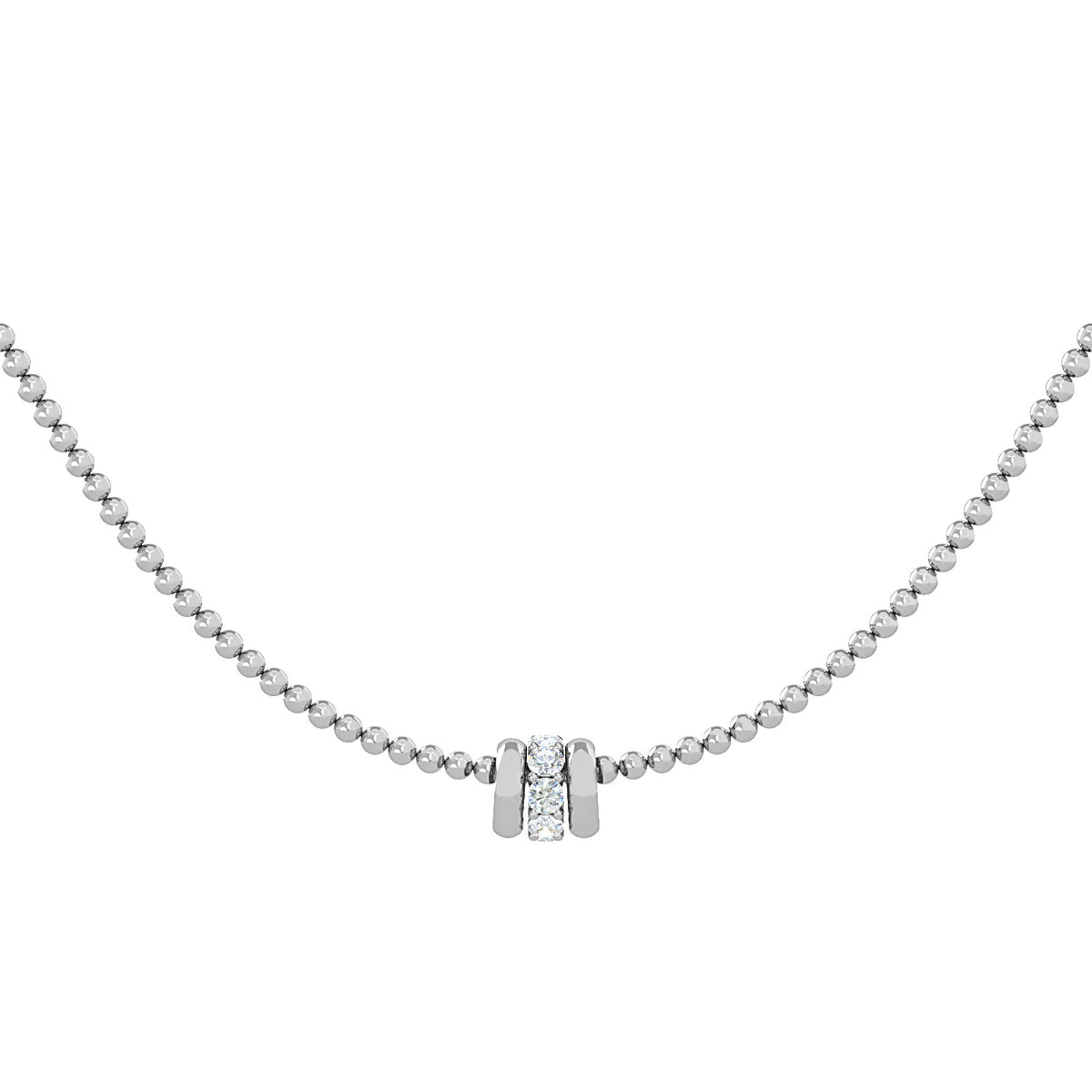 Gold Bead Necklace with Diamond Duo – Luminara, in solid 18K white gold