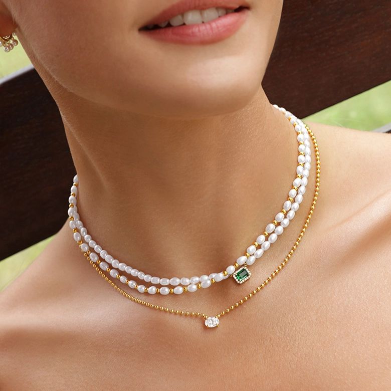 Gold Bead & Pearl Necklace – Daphne, solid 18K gold, view 2 of 9