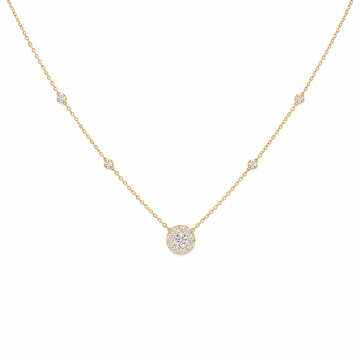 Round Diamond Cluster Necklace – Athena, solid 18K gold, by Aquae Jewels