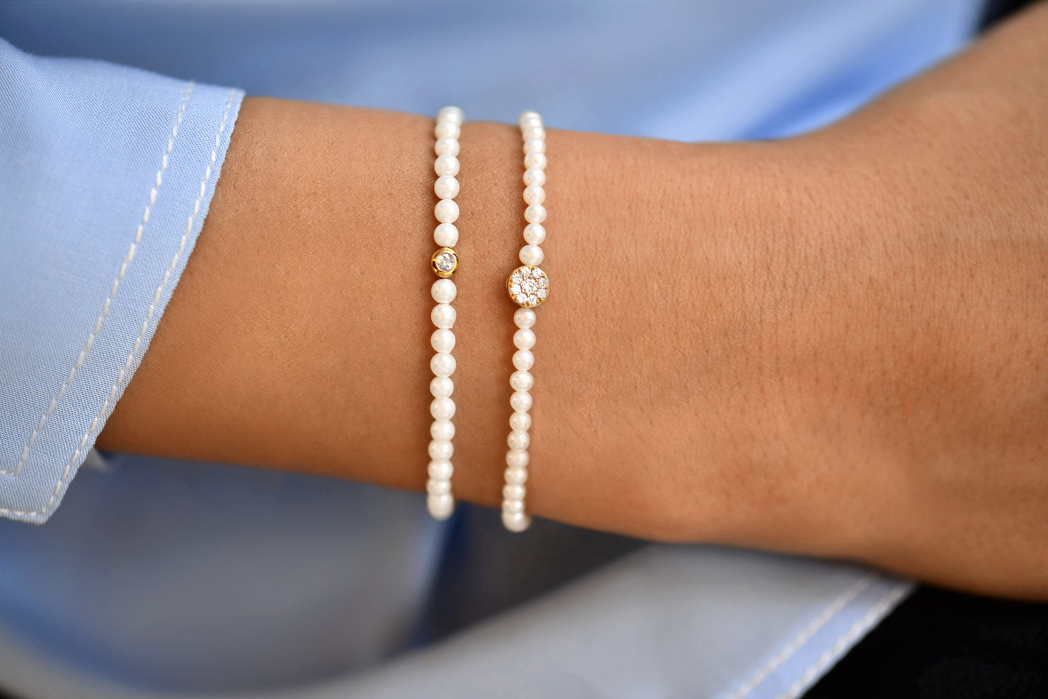 Diamond Solitaire Pearls Bracelet