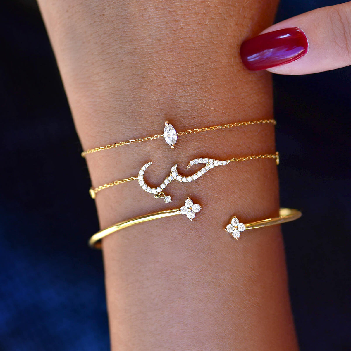 Diamond Marquise Bracelet, solid 18K gold, view 3 of 7