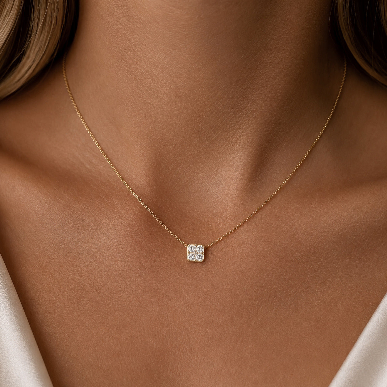 Diamond Cluster Necklace - Cushion