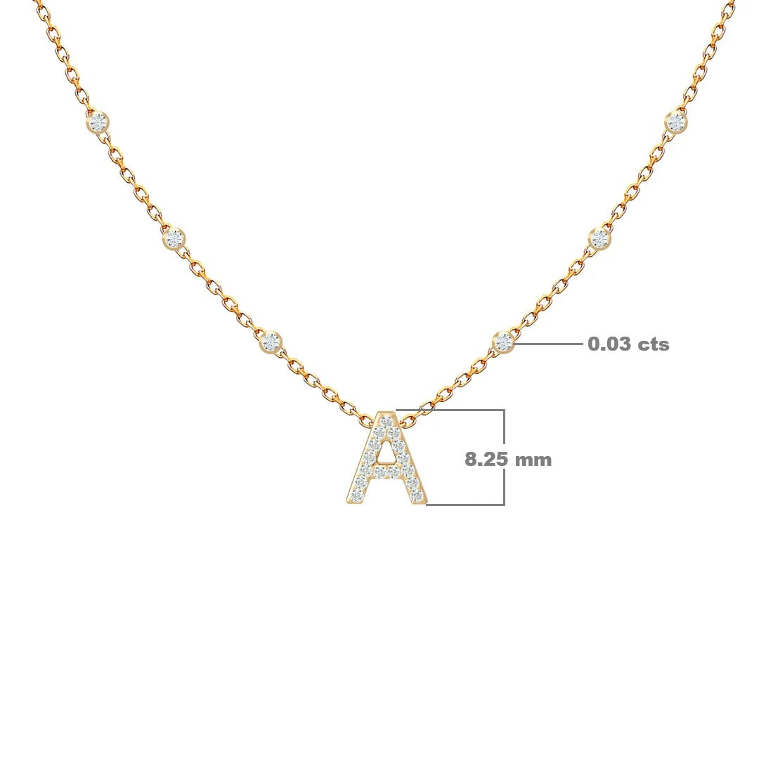 Diamond Initial & Station Chain Necklace – Chérie, solid 18K gold, view 3 of 8