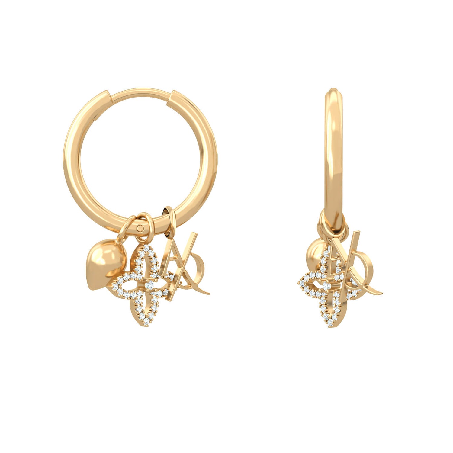 AQ Diamond Charm Hoop Earrings