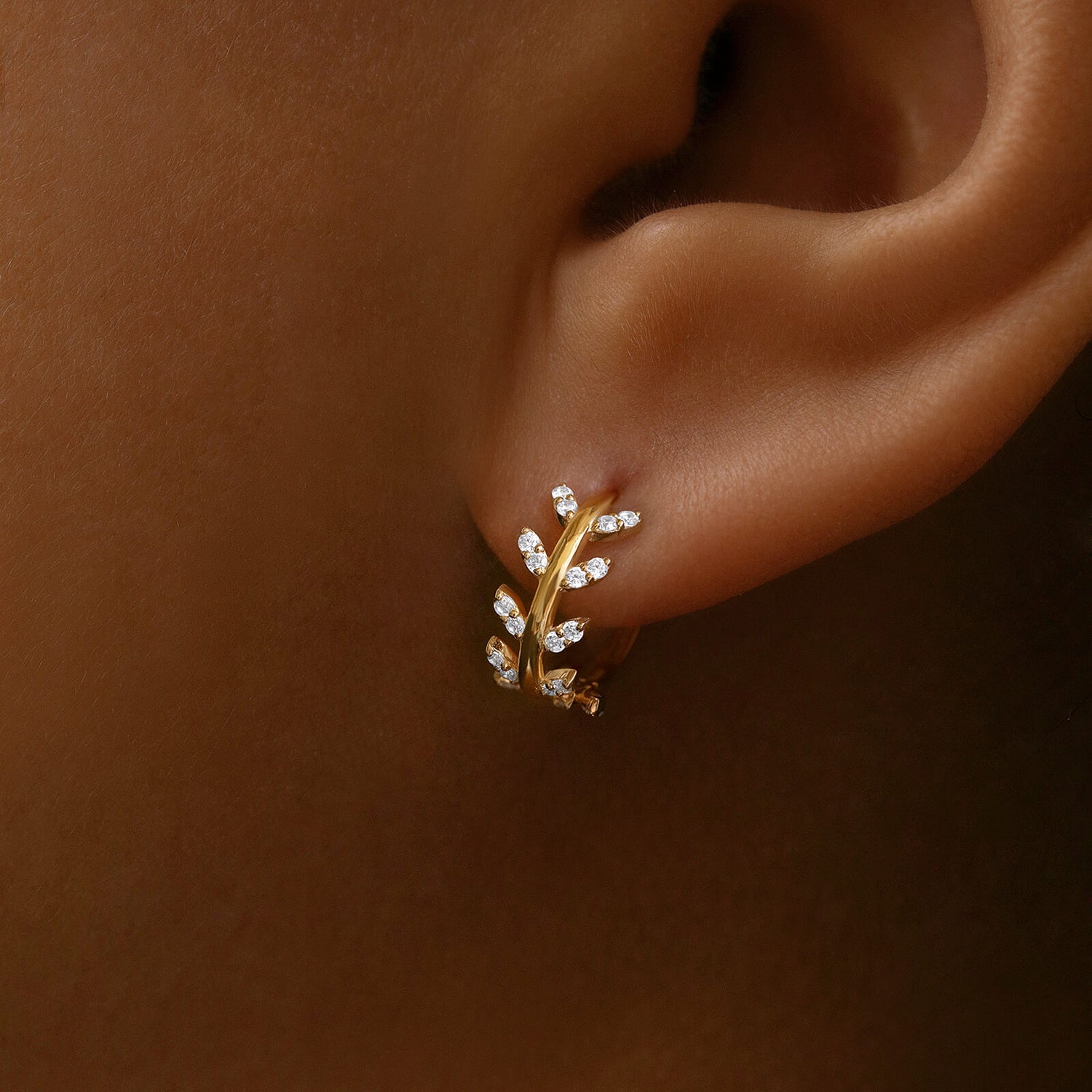 Leaf of Hope Huggie Hoop Earrings