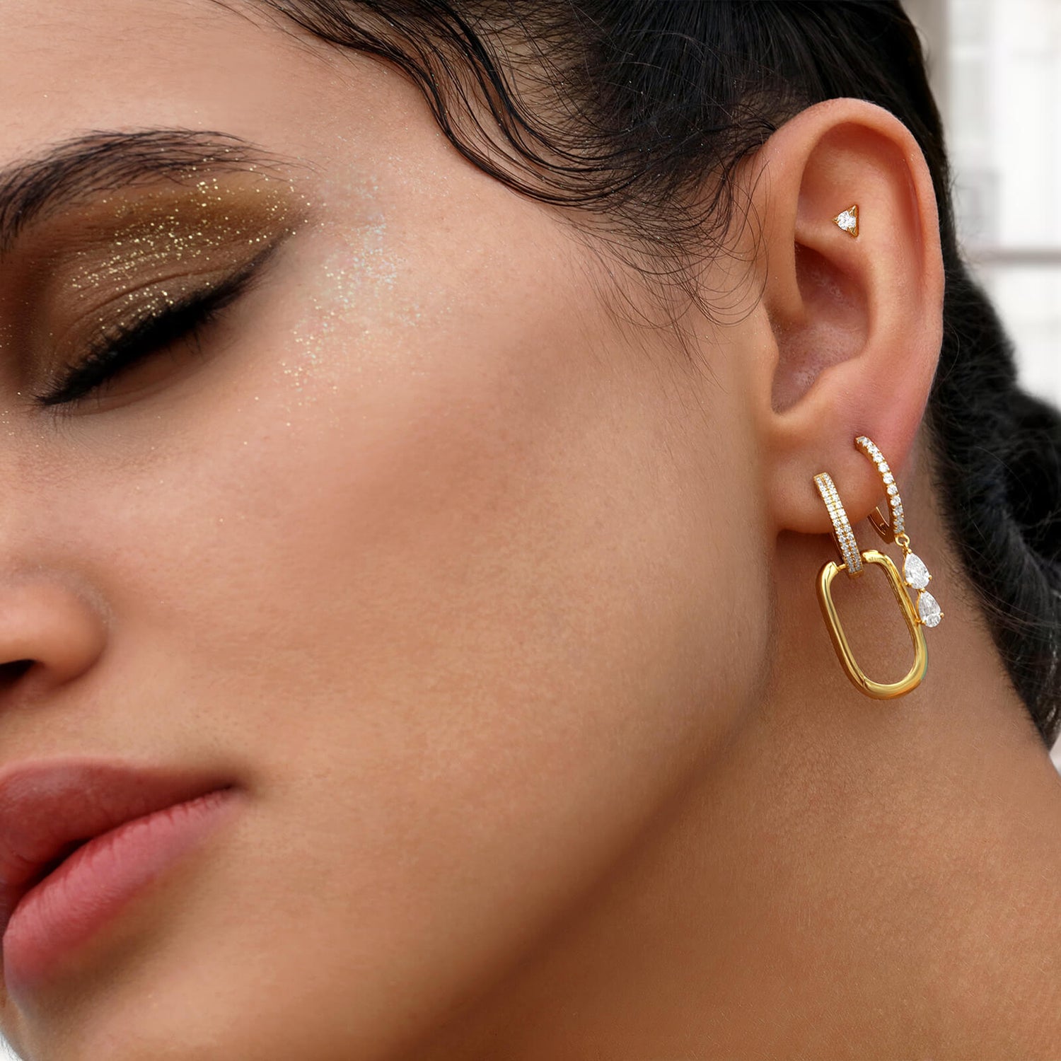 Esther 2 Pears Hoop Earrings