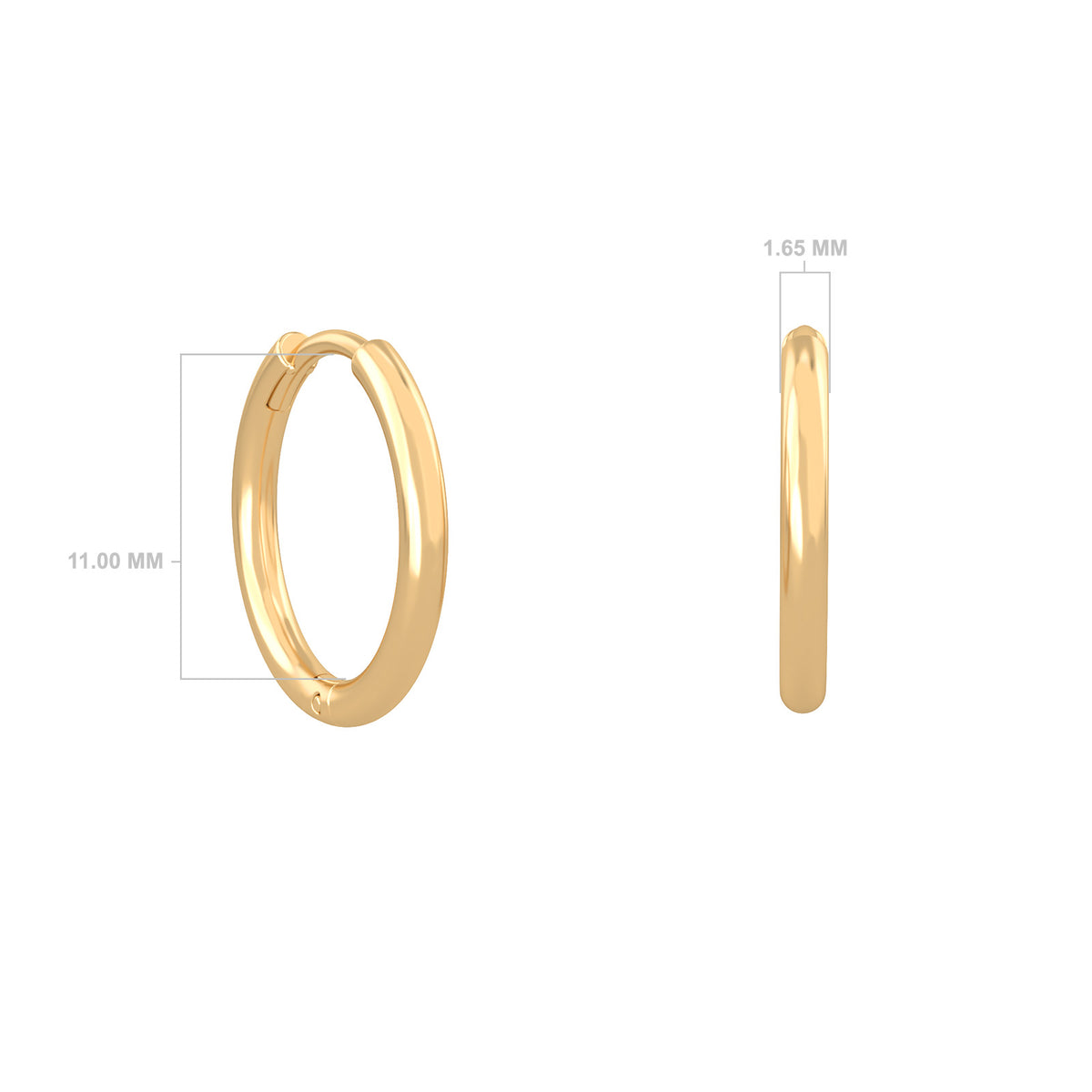 Classic Hoop Earrings in 18K yellow gold, pair shown with its dimensions