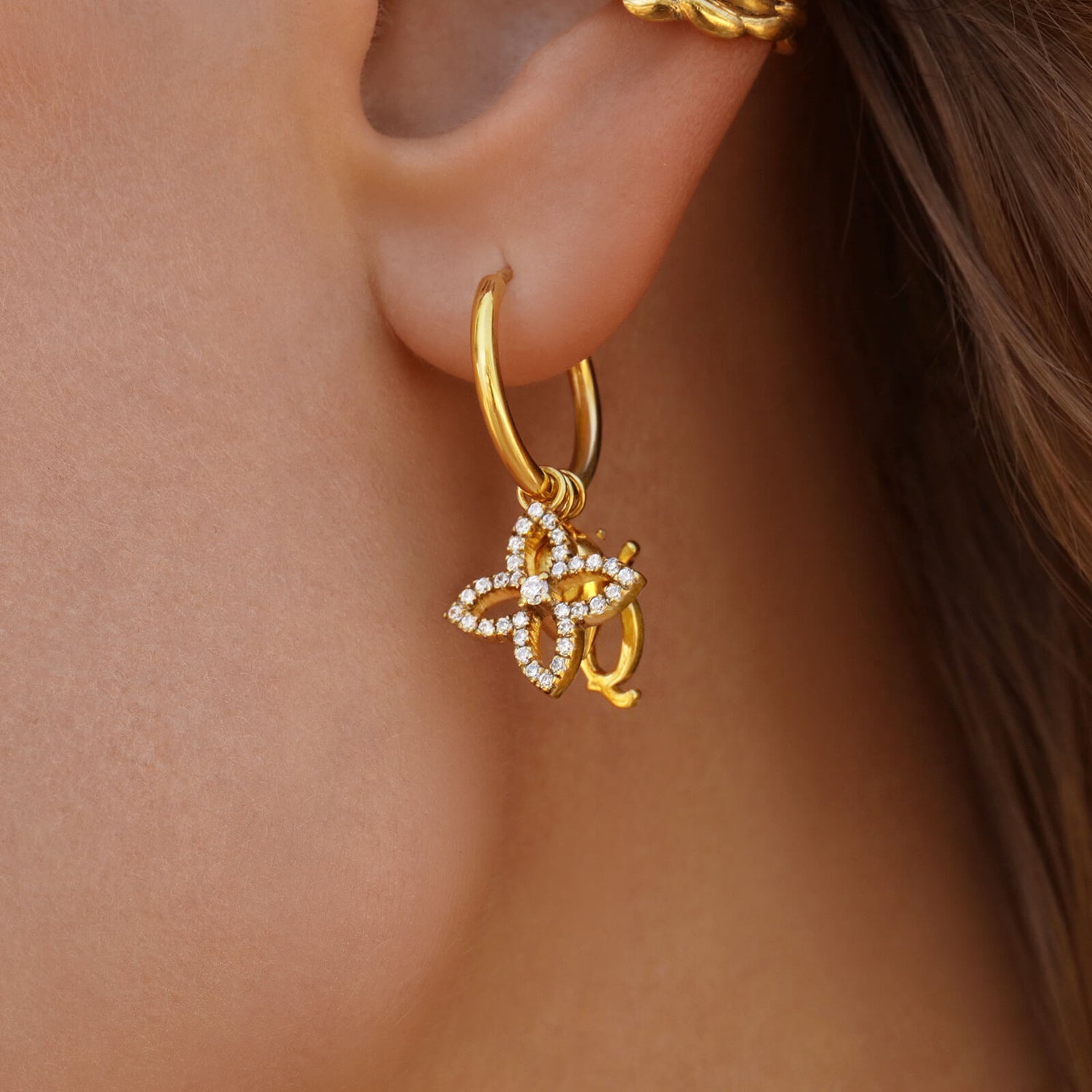 AQ Diamond Charm Hoop Earrings