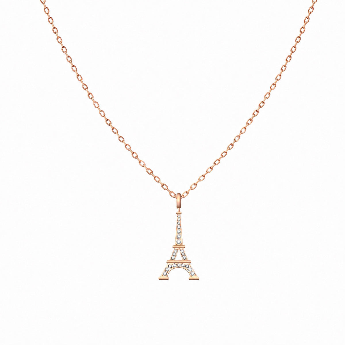 Pavé Diamond Eiffel Tower Necklace, solid 18K gold, view 5 of 9