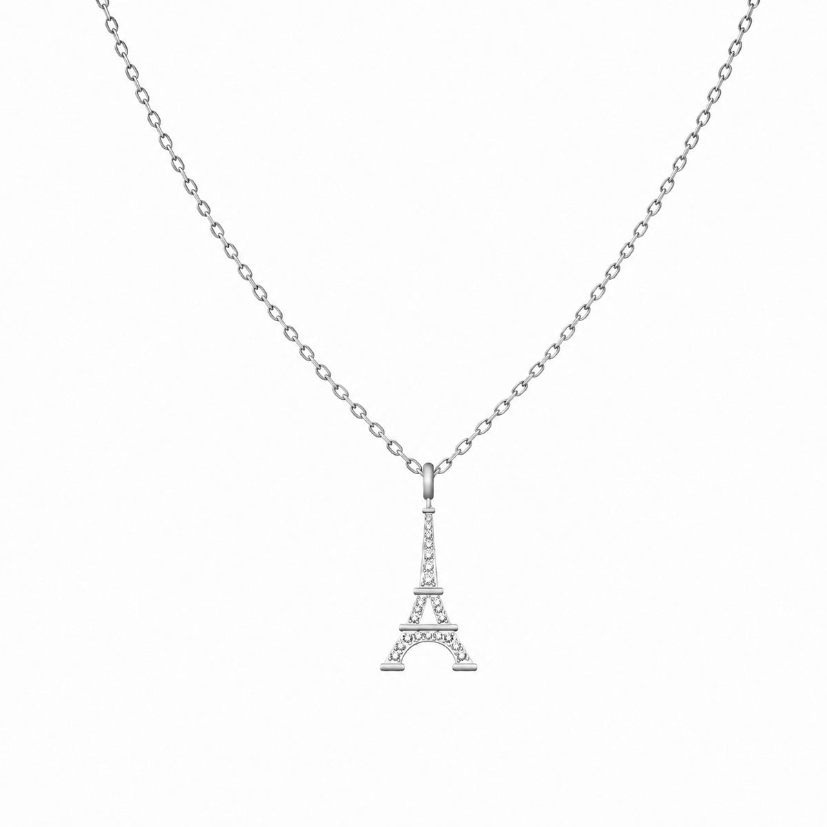 Pavé Diamond Eiffel Tower Necklace, solid 18K gold, view 6 of 9
