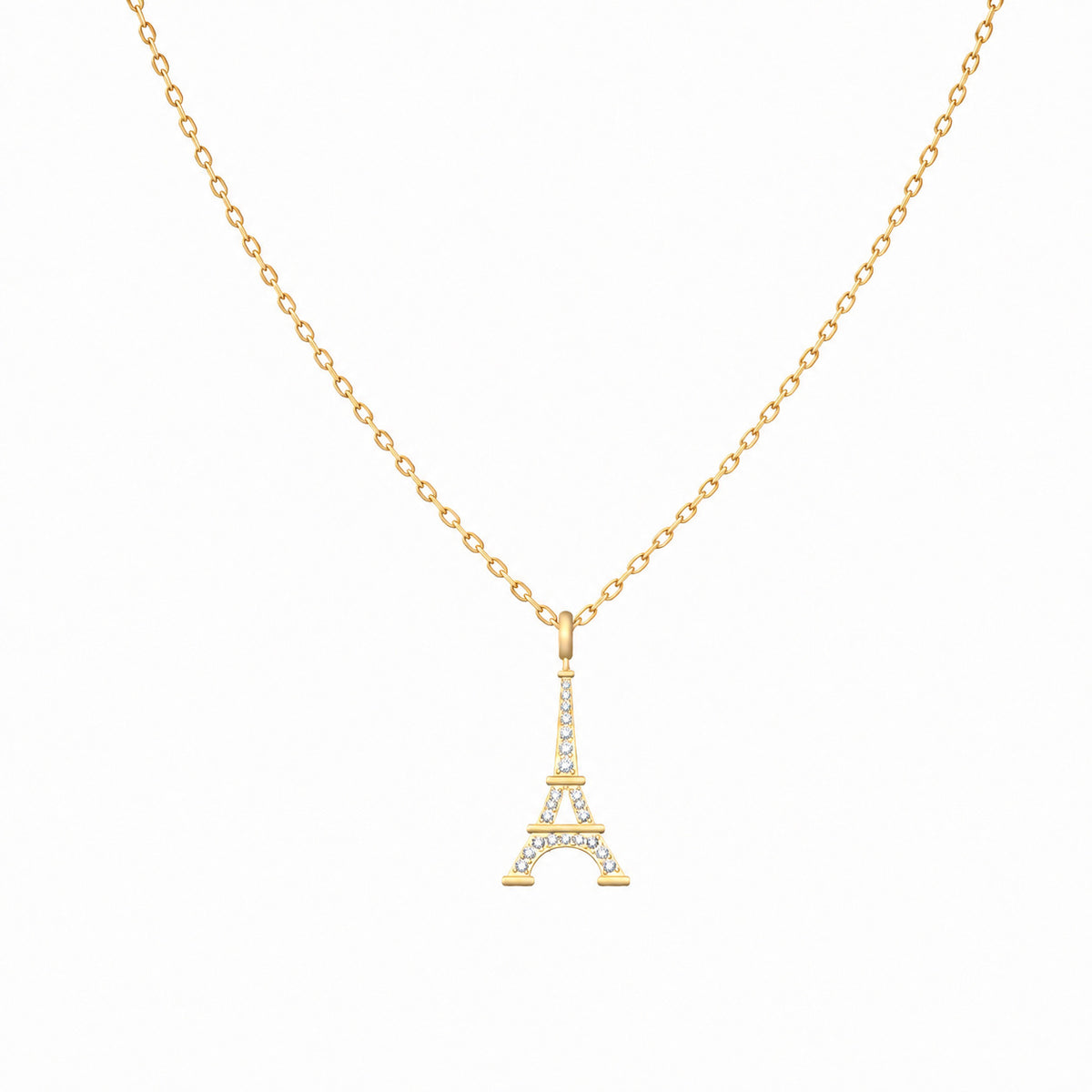 Pavé diamond Eiffel Tower pendant necklace in 18K gold