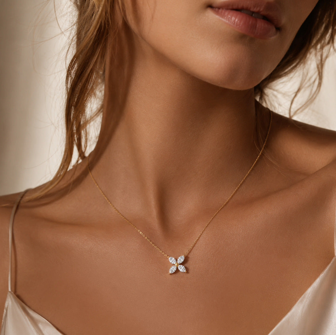Diamond Flower Pendant Necklace – Filipina, solid 18K gold, view 3 of 9