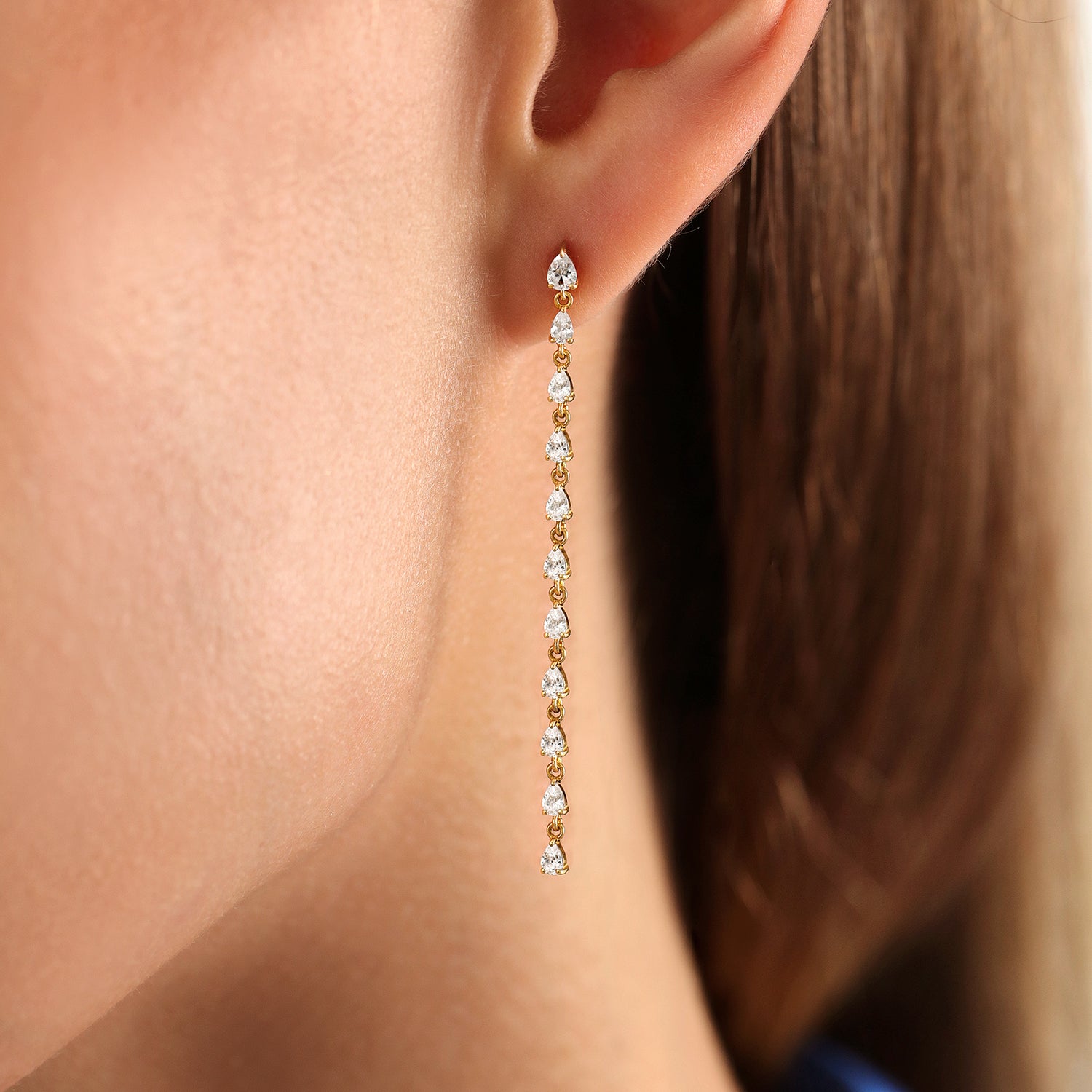 Long Pear Stud Earrings