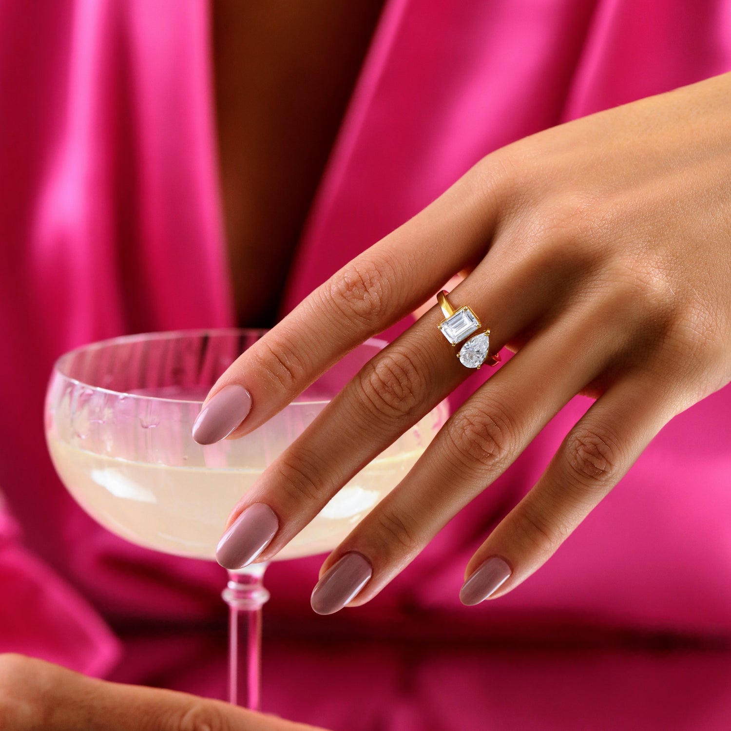 Twin Pear Emerald Engagement Ring