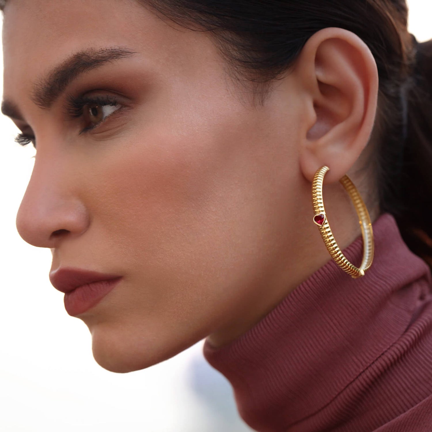 Hermes Heart Tall Hoop Earrings